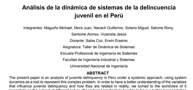 System Dynamics Applied to Juvenile Delinquency in Peru – A UNI Student Project