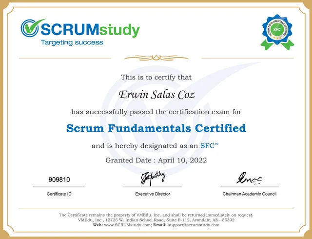 Erwin Salas's Scrum Fundamentals Certification