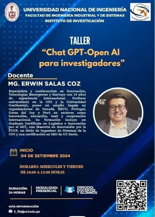 UNI announcement: ChatGPT for researchers workshop taught by Erwin Salas, September 2024